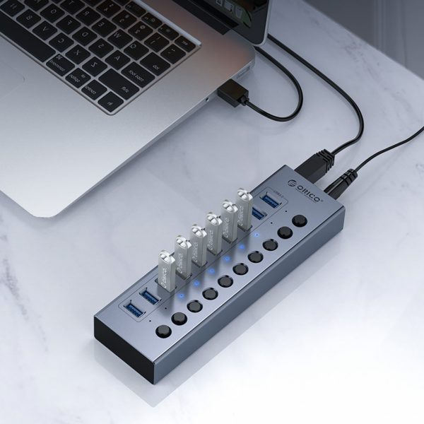 BT2U3-16AB centrmezgls ar 16x USB-A slēdžiem - pelēks