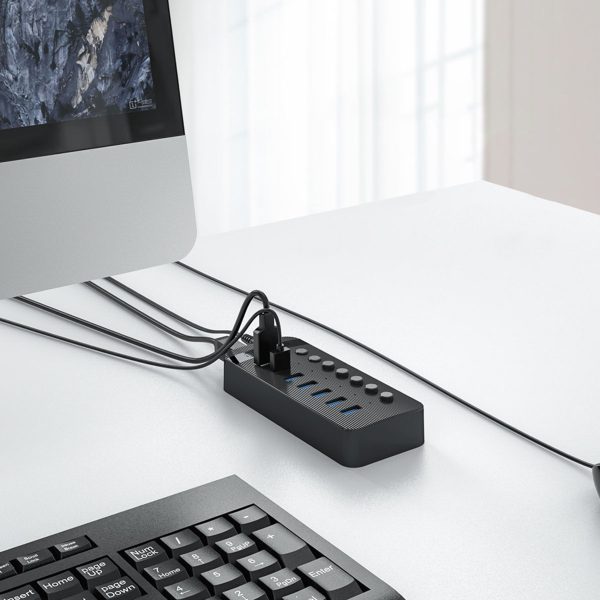 CT2U3-7AB centrmezgls ar 7x USB-A slēdžiem - melns