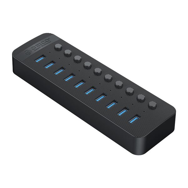 CT2U3-10AB centrmezgls ar 10x USB-A slēdžiem - melns