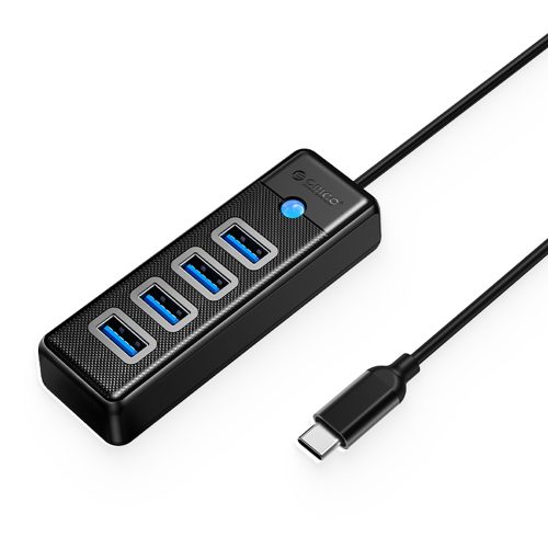 Sadalītājs PW4U-C3 USB-C - 4x USB-A - melns