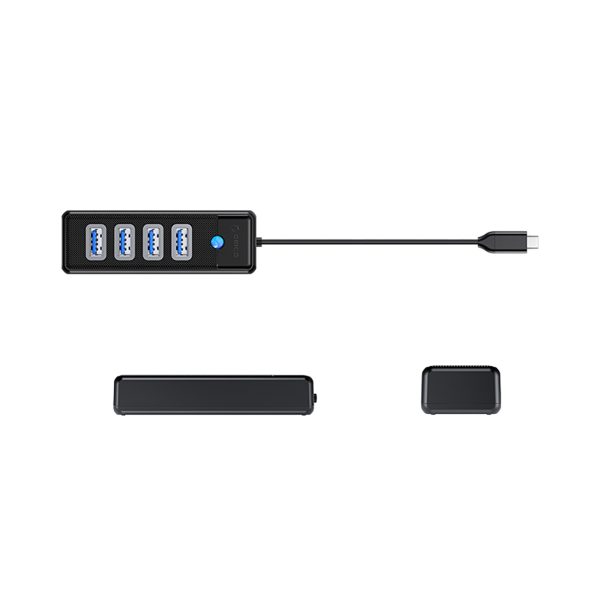 Sadalītājs PW4U-C3 USB-C - 4x USB-A - melns