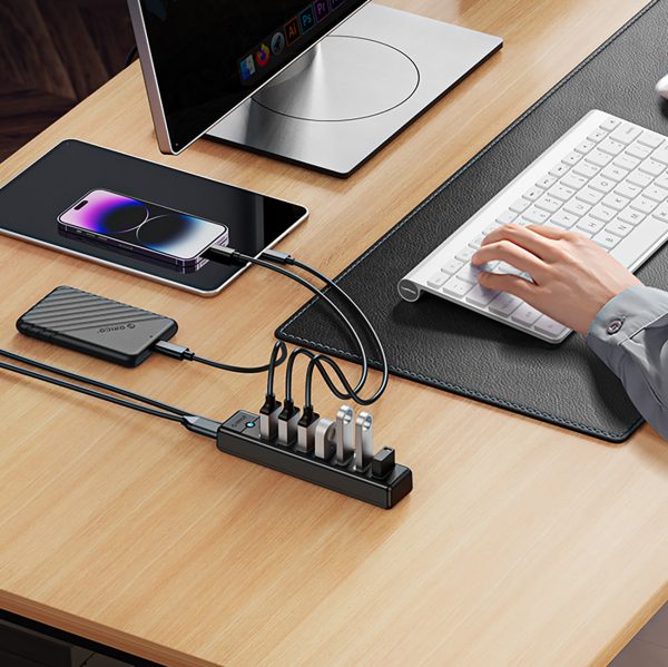 Sadalītājs PW7U-U3 7x USB-A USB-C 5V 3A 1m - melns