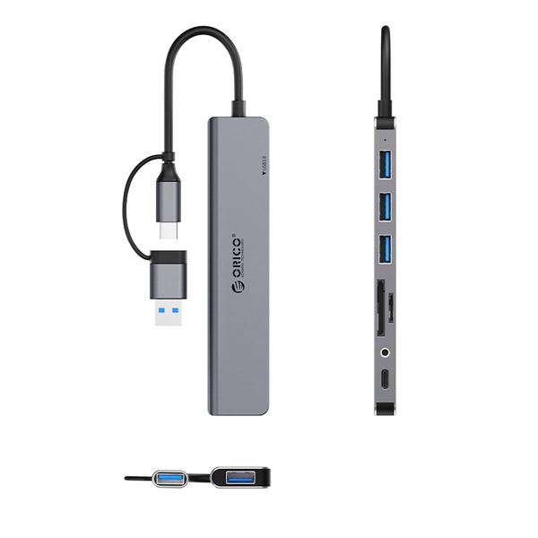 Hub YSA8-U3 dokstacija USB-A / USB-C uz USB-A USB-C 3.5mm Audio TF SD - pelēka