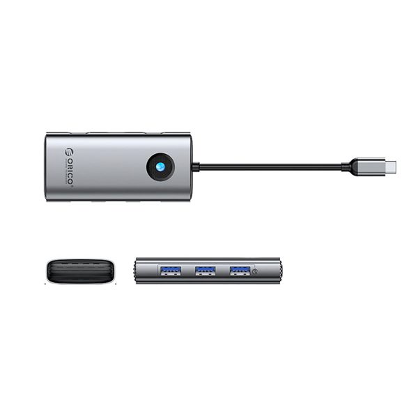 Hub PW11-6P USB-C uz USB-A USB-C HDMI sadalītājs - pelēks