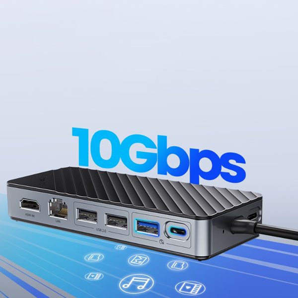 OM28PR-G2 centrmezgla dokstacija ar M.2 diska slotu USB-C - USB-A USB-C HDMI Ethernet - melna