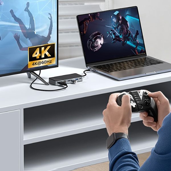 OM28PR-G2 centrmezgla dokstacija ar M.2 diska slotu USB-C - USB-A USB-C HDMI Ethernet - melna