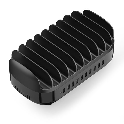 DUK-10P-V1 viedā uzlādes stacija telefoniem un planšetdatoriem, 10x USB-A - melna