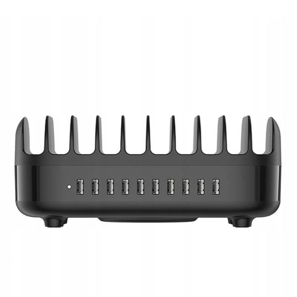 DUK-10P-V1 viedā uzlādes stacija telefoniem un planšetdatoriem, 10x USB-A - melna