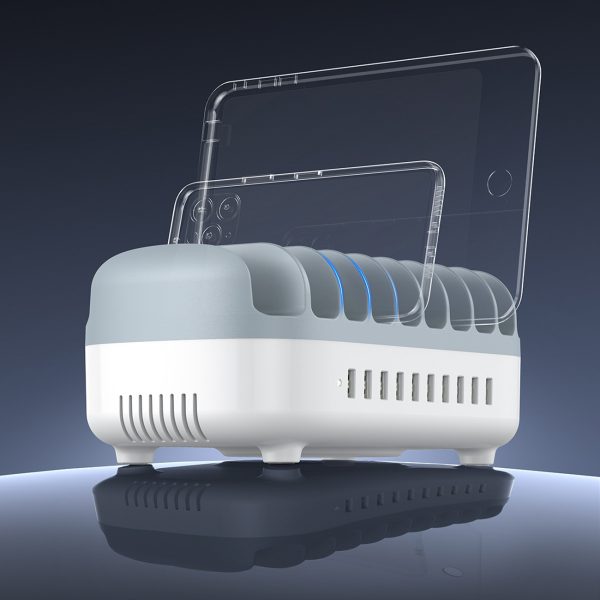DUK-10P-V1 viedā uzlādes stacija telefoniem un planšetdatoriem, 10x USB-A - balta
