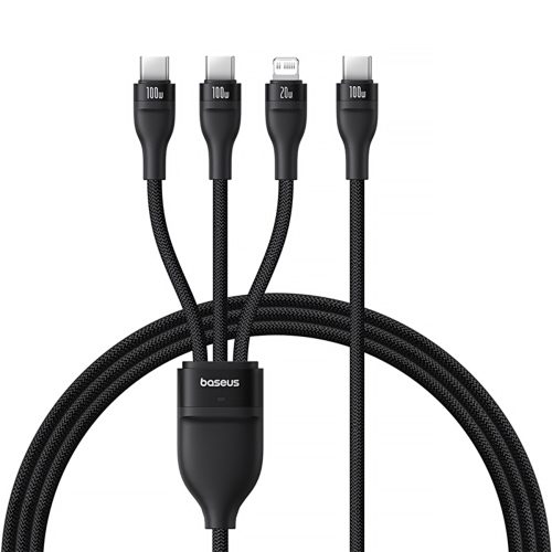 3in1 kabelis Flash Series 3 100W USB-C - 2x USB-C iPhone Lightning 1.5m - melns