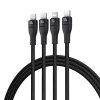 3in1 kabelis Flash Series 3 100W USB-C - 2x USB-C iPhone Lightning 1.5m - melns
