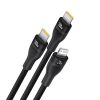 3in1 kabelis Flash Series 3 100W USB-C - 2x USB-C iPhone Lightning 1.5m - melns