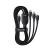 3in1 kabelis Flash Series 3 100W USB-C - 2x USB-C iPhone Lightning 1.5m - melns