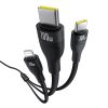 3in1 kabelis Flash Series 3 100W USB-C - 2x USB-C iPhone Lightning 1.5m - melns
