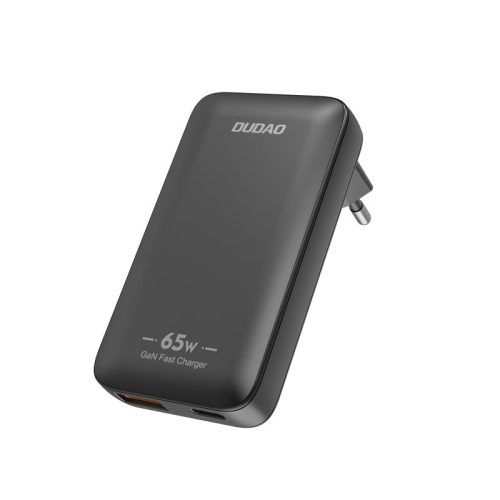 Īpaši plāns GaN 65W ceļojumu sienas lādētājs USB-A USB-C PD ES/ASV - melns