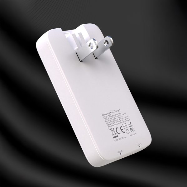 Īpaši plāns GaN 65W ceļojumu sienas lādētājs USB-A USB-C PD ES/ASV - balts