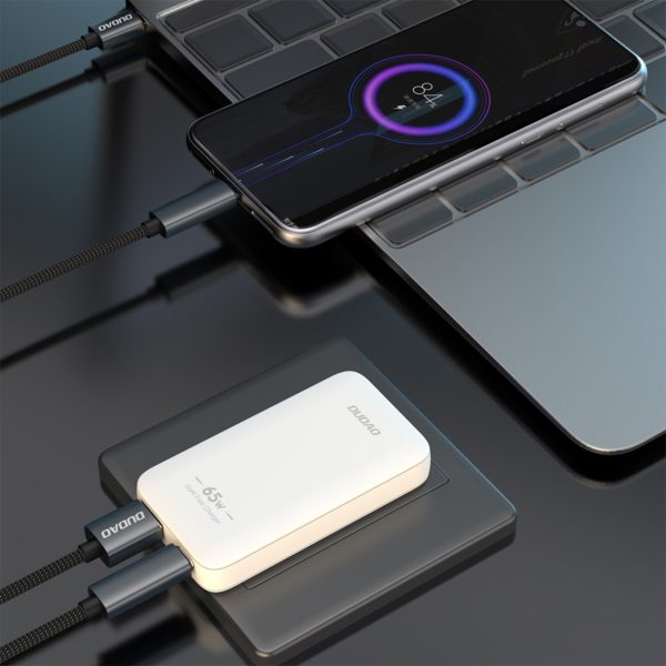 Īpaši plāns GaN 65W ceļojumu sienas lādētājs USB-A USB-C PD ES/ASV - balts