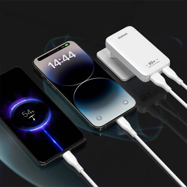 Īpaši plāns GaN 65W ceļojumu sienas lādētājs USB-A USB-C PD ES/ASV - balts