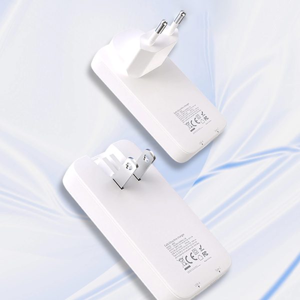 Īpaši plāns GaN 65W ceļojumu sienas lādētājs USB-A USB-C PD ES/ASV - balts