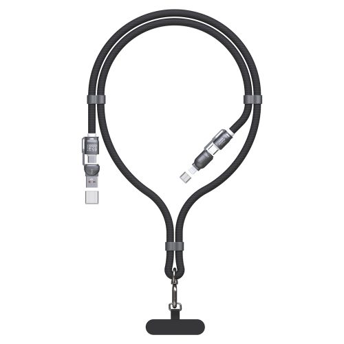 4in1 Kabelis-vads ar aukliņu USB-A / USB-C / iPhone Lightning PD QC 65W 1.5m - melns