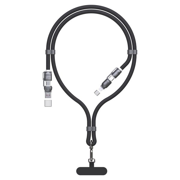 4in1 Kabelis-vads ar aukliņu USB-A / USB-C / iPhone Lightning PD QC 65W 1.5m - melns