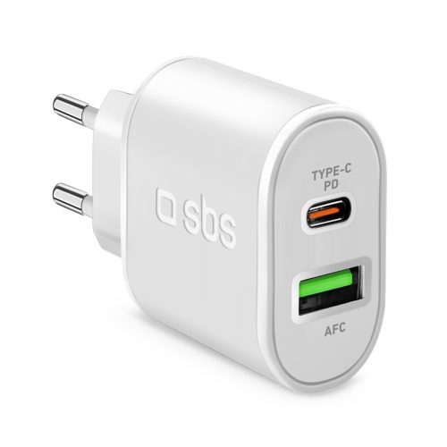 Power Delivery USB-A USB-C 20W sienas lādētājs - balts
