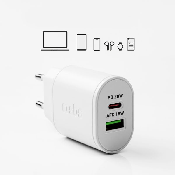 Power Delivery USB-A USB-C 20W sienas lādētājs - balts