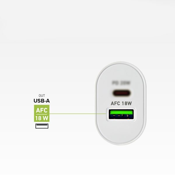 Power Delivery USB-A USB-C 20W sienas lādētājs - balts