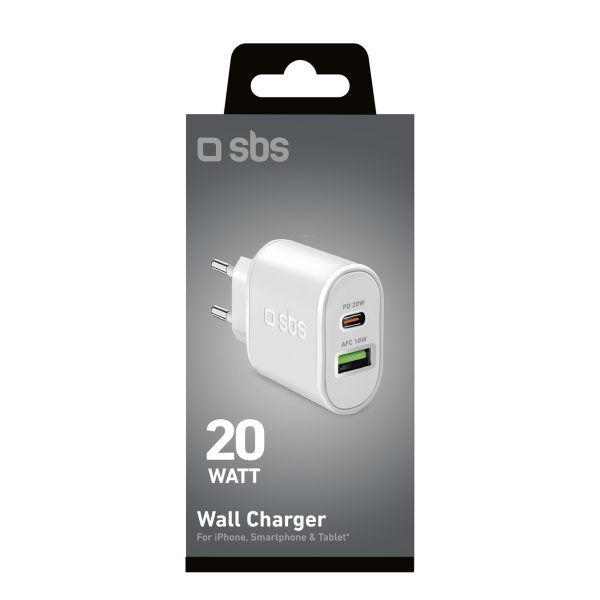 Power Delivery USB-A USB-C 20W sienas lādētājs - balts