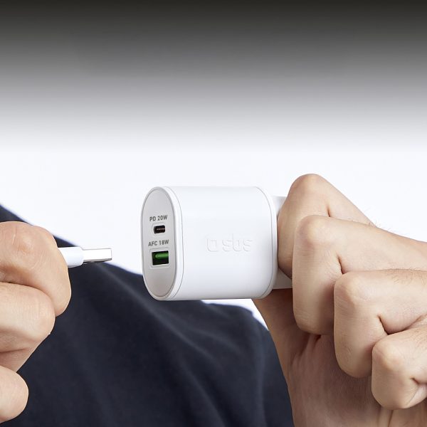 Power Delivery USB-A USB-C 20W sienas lādētājs - balts