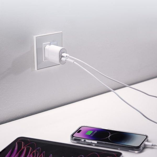 Power Delivery USB-A USB-C 20W sienas lādētājs - balts