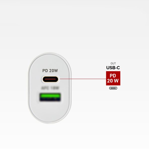 Power Delivery USB-A USB-C 20W sienas lādētājs - balts