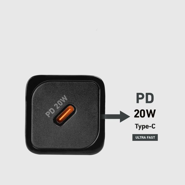 Power Delivery GaN USB-C 20W sienas lādētājs - melns