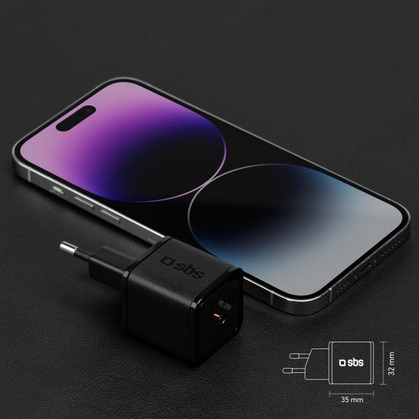 Power Delivery GaN USB-C 20W sienas lādētājs - melns