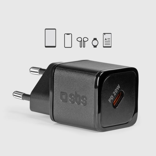 Power Delivery GaN USB-C 20W sienas lādētājs - melns