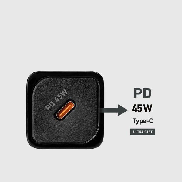 Power Delivery GaN USB-C 45W sienas lādētājs - melns