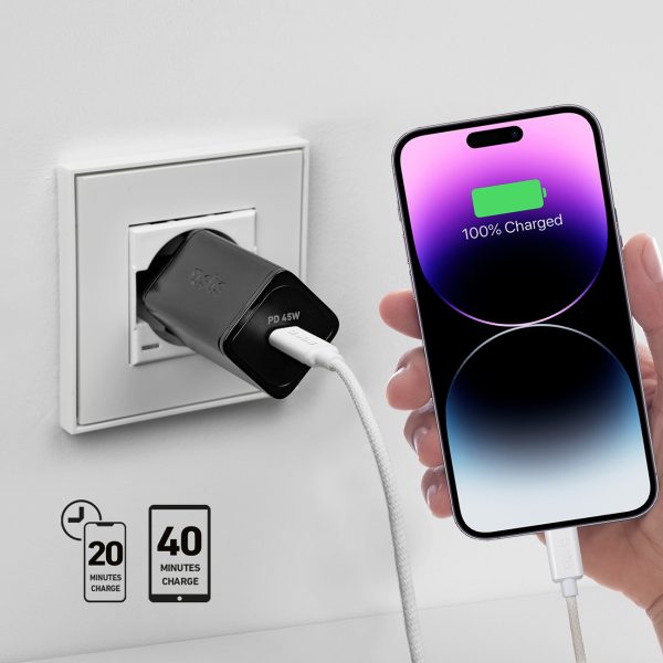 Power Delivery GaN USB-C 45W sienas lādētājs - melns
