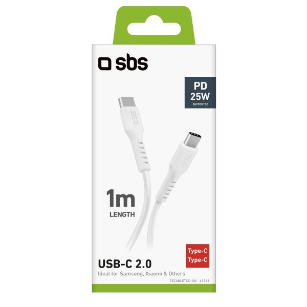 Kabelis USB-C PD 25W 1m - balts