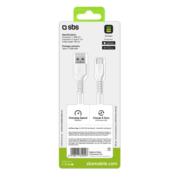 Kabelis USB-A - USB-C 1,5 m - balts