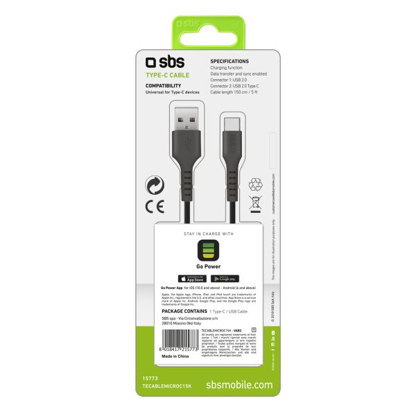 Kabelis USB-A - USB-C 1,5 m - melns
