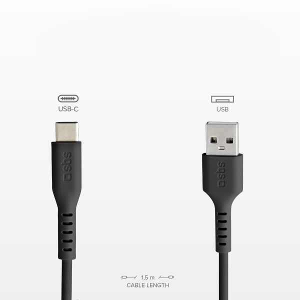 Kabelis USB-A - USB-C 1,5 m - melns
