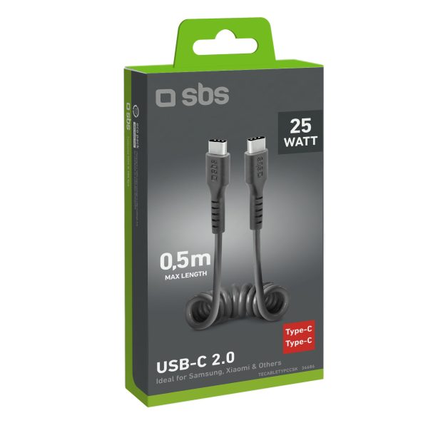 USB-C spirālveida kabelis 0,5 m - melns