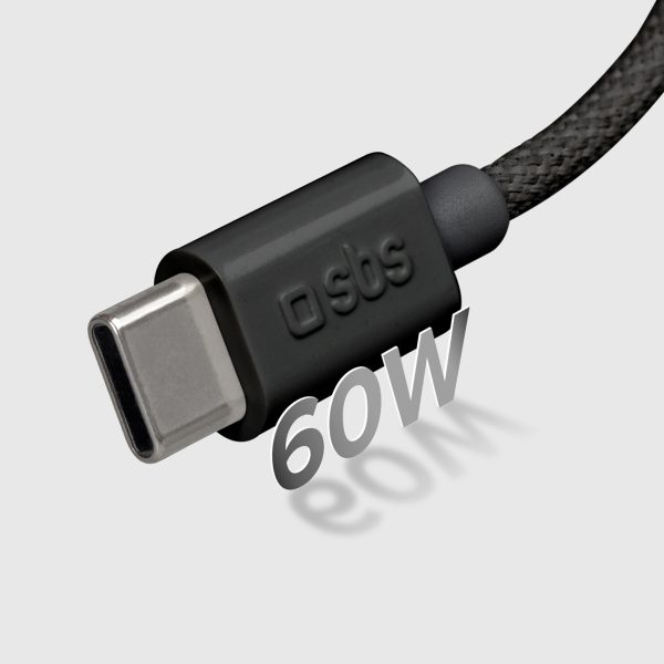 USB-C 60W 1,5 m pinuma kabelis - melns
