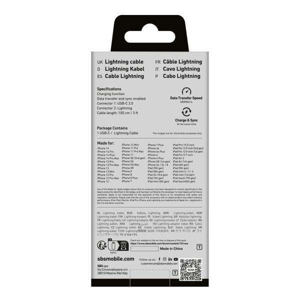 MFi sertificēts USB-C kabelis - iPhone Lightning 1m - balts