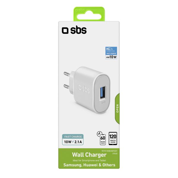 USB-A 10W sienas lādētājs - balts