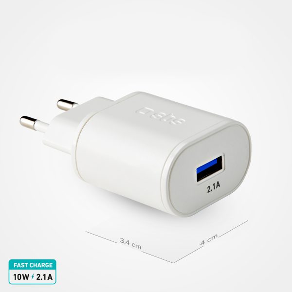 USB-A 10W sienas lādētājs - balts