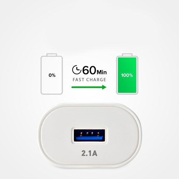USB-A 10W sienas lādētājs - balts