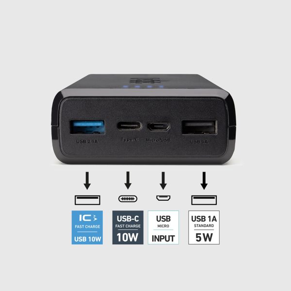 Powerbank 20000 mAh USB-A USB-C - melns