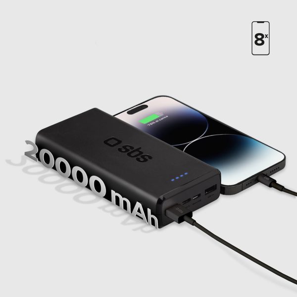 Powerbank 20000 mAh USB-A USB-C - melns