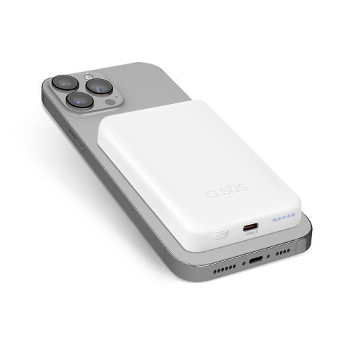 Powerbank 5000 mAh USB-C, saderīgs ar MagSafe - balts
